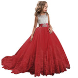 Girls Tulle Lace Long Dress For Wedding Birthday Christmas Parties