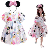 Mickey Minnie Mouse Daisy Cartoon Puff Sleeve Backless Dress