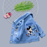 Girls Denim Mickey Minnie Mouse Flower Printed Jacket