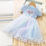 Elsa Frozen Cartoon Fashion Short Sleeve Party Dress