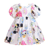 Mickey Minnie Mouse Daisy Cartoon Puff Sleeve Backless Dress