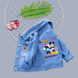 Girls Denim Mickey Minnie Mouse Flower Printed Jacket