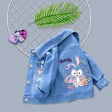 Girls Denim Mickey Minnie Mouse Flower Printed Jacket