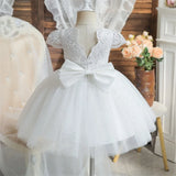 Kids Cute Bow Princess Flower Lace Tulle Short Party Dress