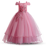 Girls Tulle Lace Long Dress For Wedding Birthday Christmas Parties