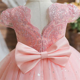 Kids Cute Bow Princess Flower Lace Tulle Short Party Dress