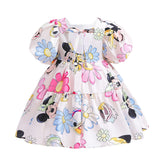 Mickey Minnie Mouse Daisy Cartoon Puff Sleeve Backless Dress