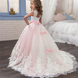 Girls Tulle Lace Long Dress For Wedding Birthday Christmas Parties