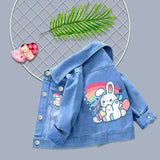 Girls Denim Mickey Minnie Mouse Flower Printed Jacket