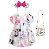 Mickey Minnie Mouse Daisy Cartoon Puff Sleeve Backless Dress