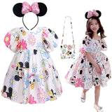 Mickey Minnie Mouse Daisy Cartoon Puff Sleeve Backless Dress