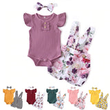 Baby Girl Overall & Bodysuit Set With Headband