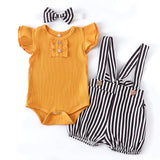 Baby Girl Overall & Bodysuit Set With Headband