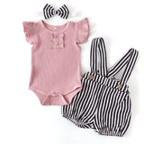 Baby Girl Overall & Bodysuit Set With Headband