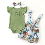 Baby Girl Overall & Bodysuit Set With Headband