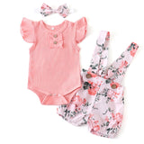 Baby Girl Overall & Bodysuit Set With Headband