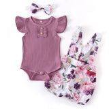 Baby Girl Overall & Bodysuit Set With Headband