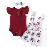 Baby Girl Overall & Bodysuit Set With Headband