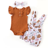 Baby Girl Overall & Bodysuit Set With Headband