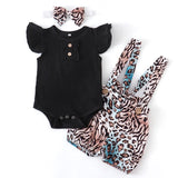 Baby Girl Overall & Bodysuit Set With Headband