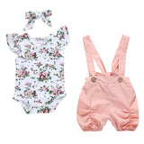 Baby Girl Overall & Bodysuit Set With Headband