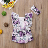 Floral Backless Romper With Headband