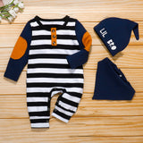 3 Pieces Striped Printing Button Romper