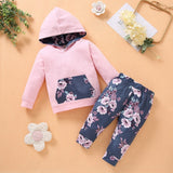 3 Piece Hoodie, Floral Print Pants & Headband Set