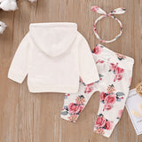 3 Piece Hoodie, Floral Print Pants & Headband Set