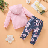 3 Piece Hoodie, Floral Print Pants & Headband Set