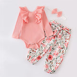 Pink Ruffle Bodysuit Top with Flower Pants & Headband