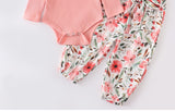 Pink Ruffle Bodysuit Top with Flower Pants & Headband