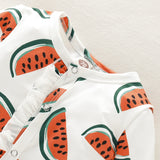 Watermelon Print Wrapped Foot Romper