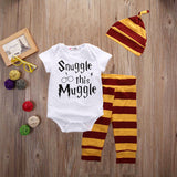 Snuggle This Muggle Short Sleeved Romper + Pants + Hat Set