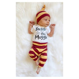 Snuggle This Muggle Short Sleeved Romper + Pants + Hat Set